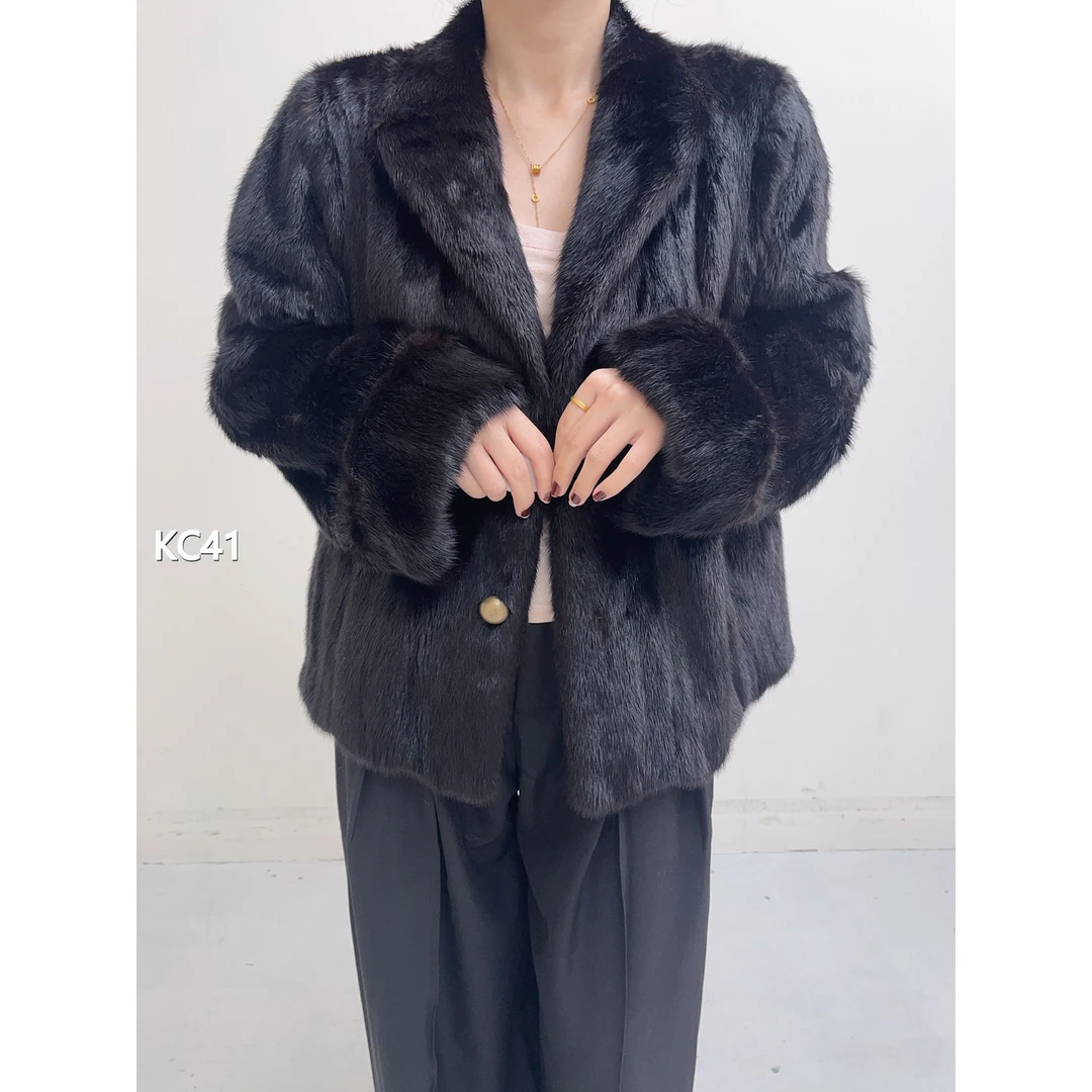 【KC41】3XL 红黑色超短款全抽貂皮女（肩44胸120衣59袖60）27041