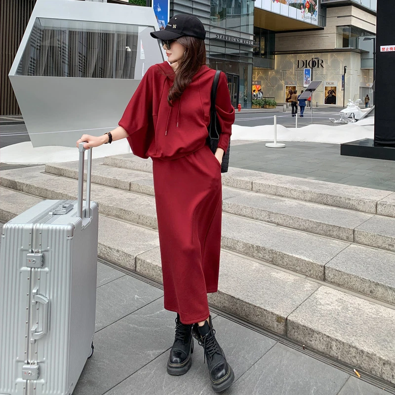 2025纯欲风一字肩荡领喇叭袖木耳边别致显瘦假两件上衣高腰伞裙套