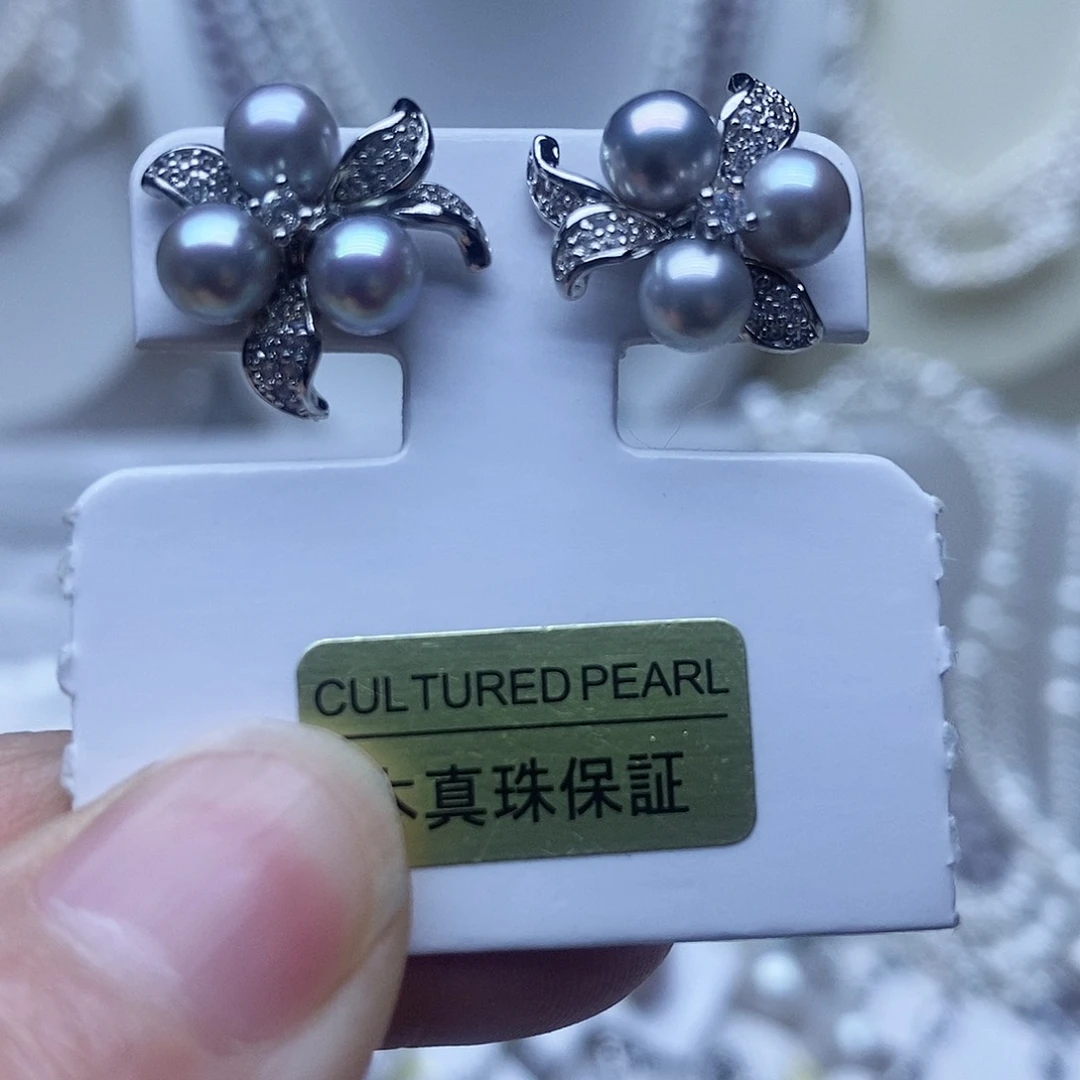 银S925镶嵌耳钉淡水珍珠