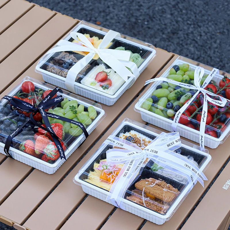 网红四拼果切野餐盒寿司四喜蛋糕包装盒卤味分装露营摆摊甜点盒子