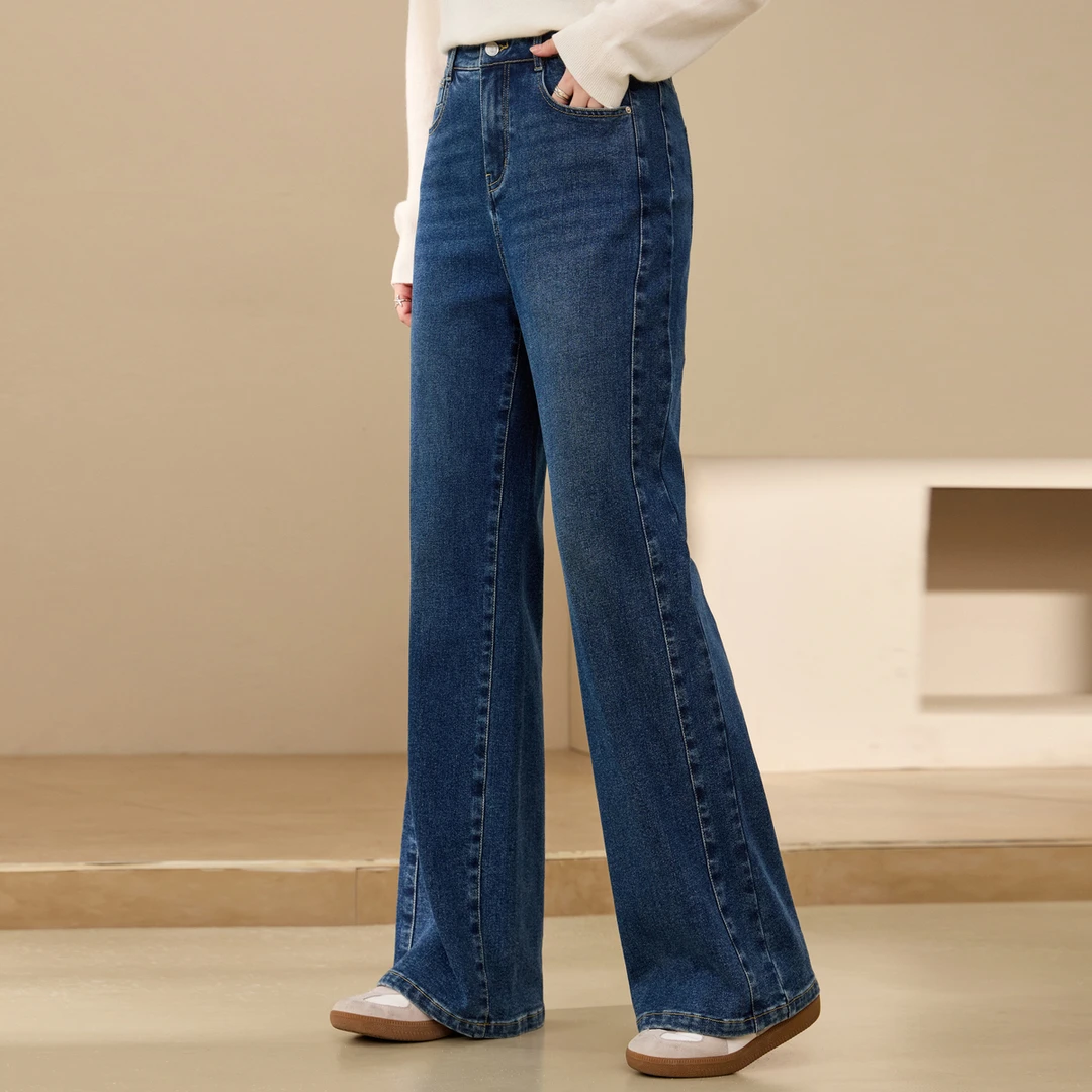 【抓毛微喇超模裤】纤莉秀W大码女装流光风通勤拖地牛仔裤QK4296