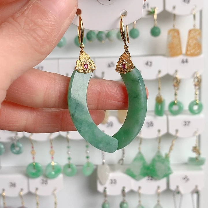 翡翠耳饰银S925镶嵌翡翠