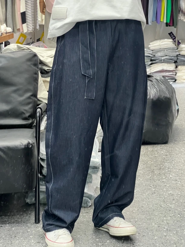 直筒休闲裤弯刀仿牛仔色明线设计百搭时尚夏季