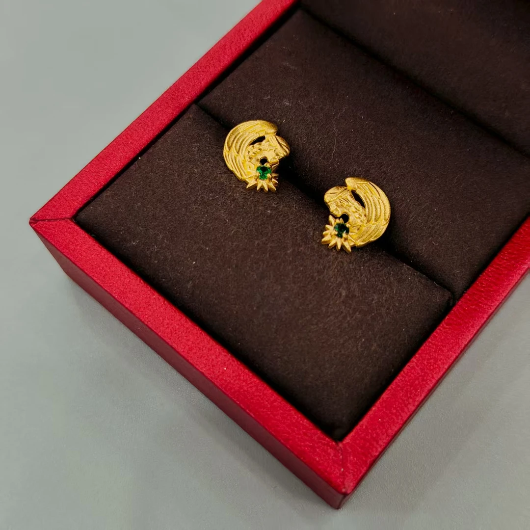 珺铺黄金 足金999【一店】立体处女座直针耳钉精美时尚耳钉设计