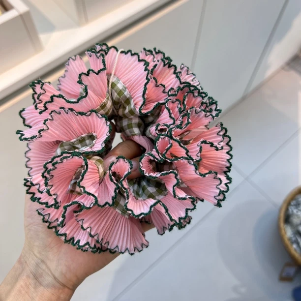 绿格子粉边铅笔芯发圈