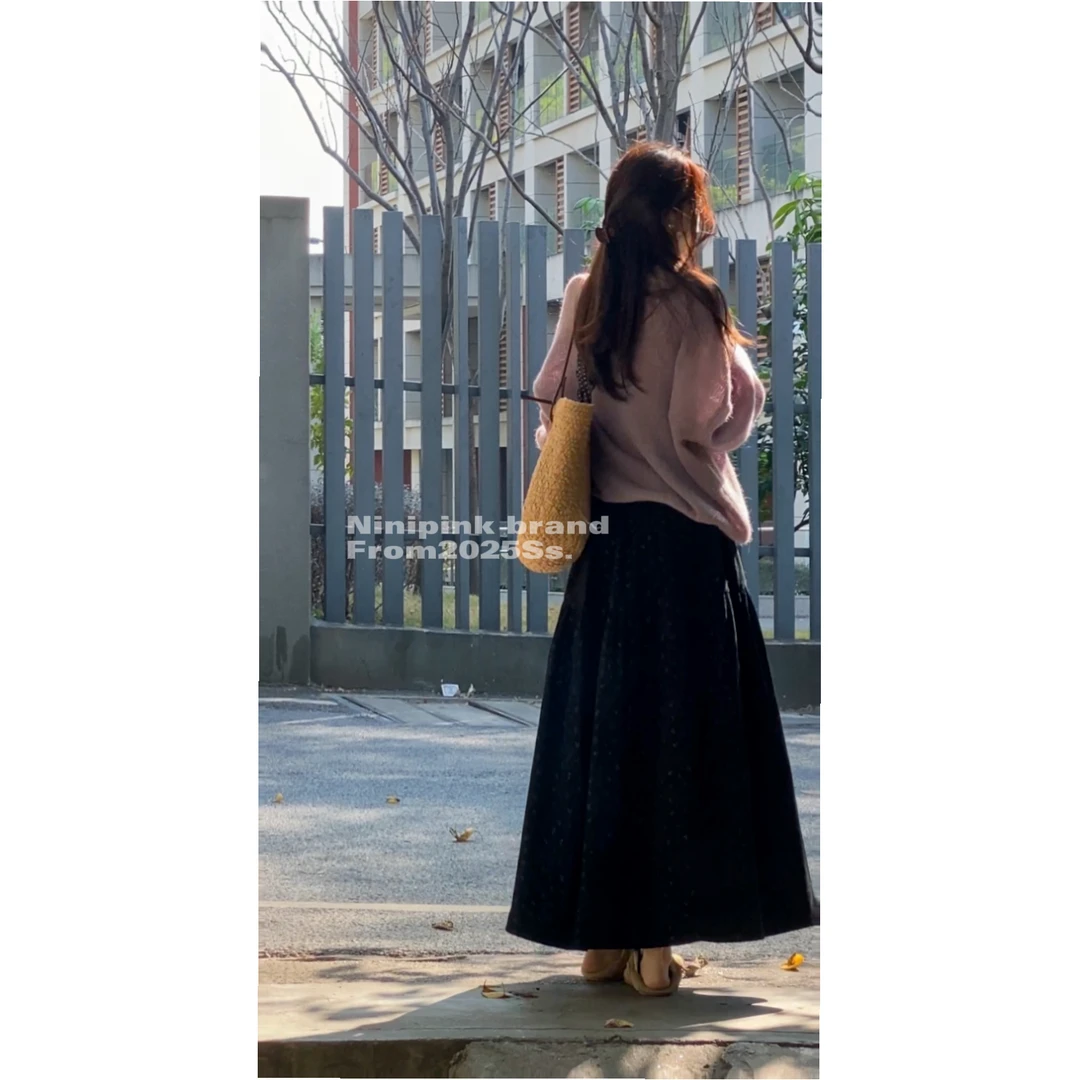 庄不腻早春新款【鸢尾】灯芯绒碎花半身裙气质高腰A字显瘦伞裙6670