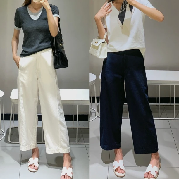 时髦老钱风 梨型显瘦遮胯直筒九分天丝亚麻微剪刀休闲裤