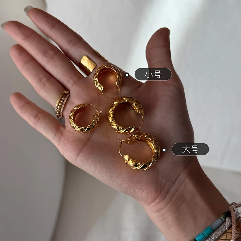 黄铜耳饰 靠谱的私服【金色鎏光】编织纹路新款耳环KP250258