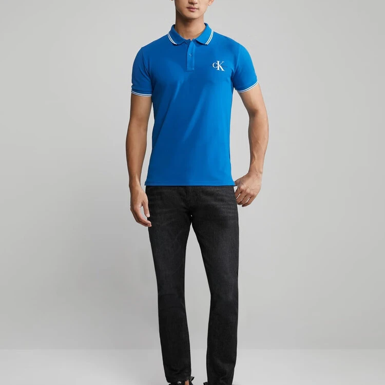 CALVIN KLEIN卡尔文克雷恩男叠印镶边翻领修身短袖POLO衫J324245