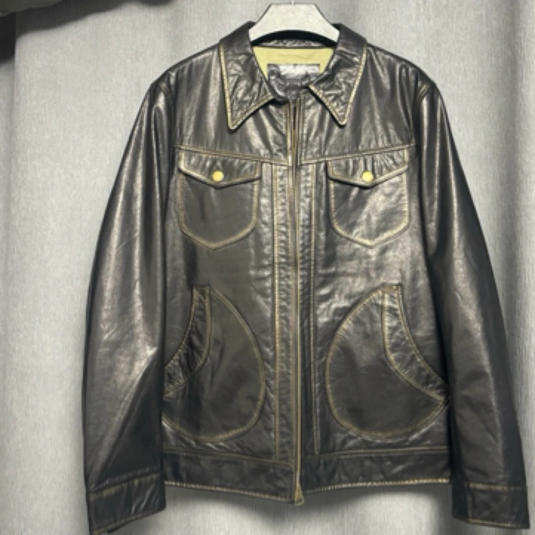 男士休闲时尚复古真皮皮衣（实物以直播间为准）