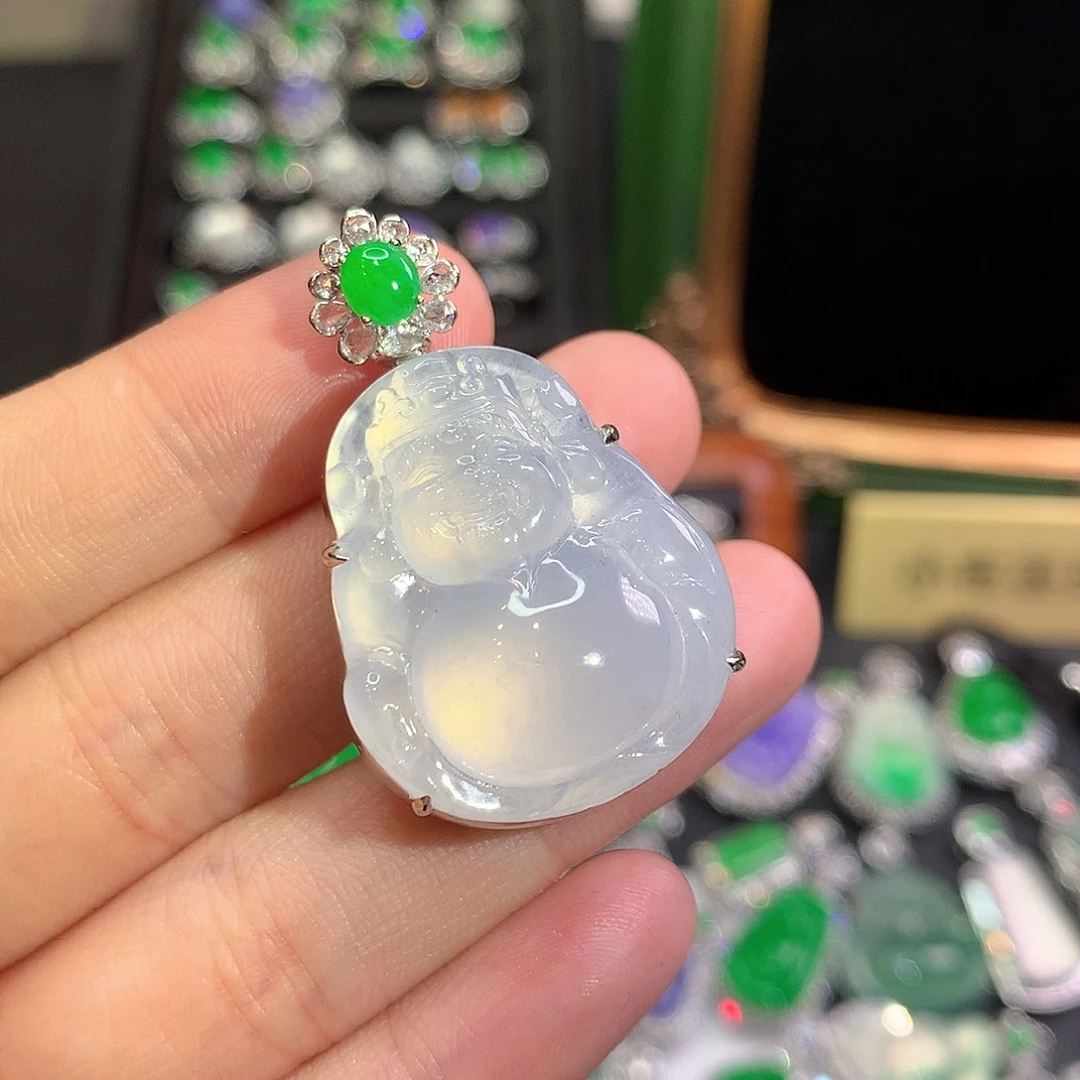 翡翠18K金镶嵌吊坠(不含链)
