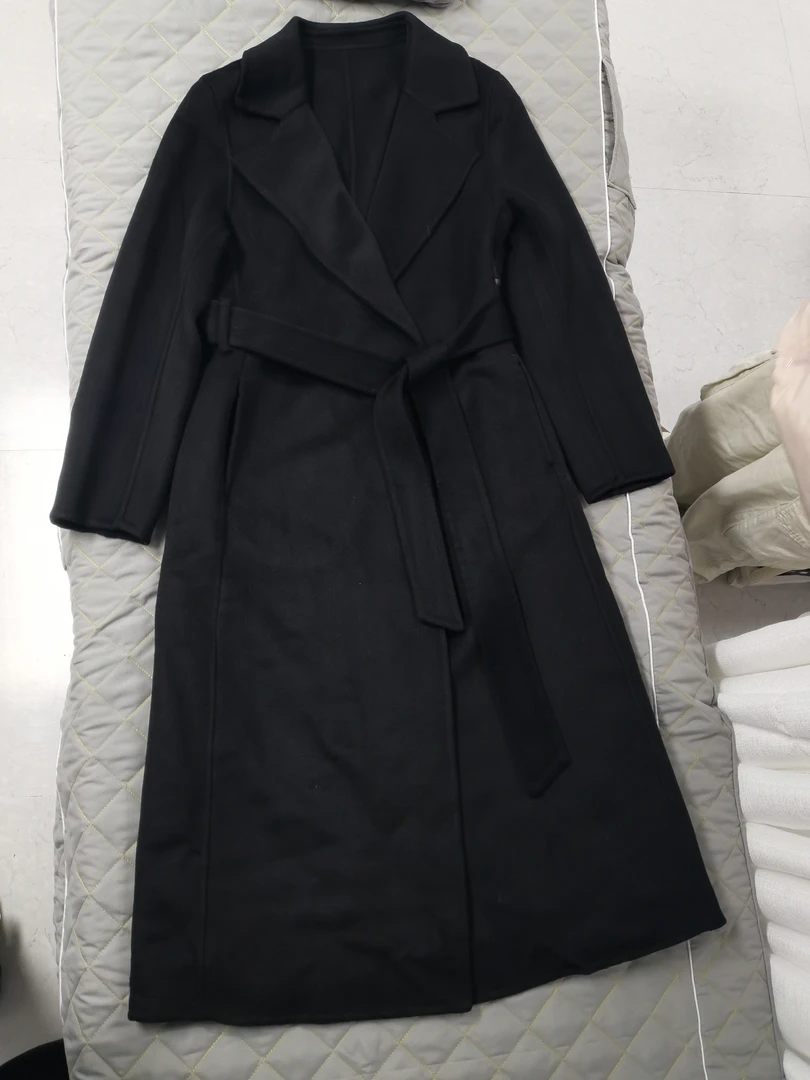 秋冬季新款双面呢大衣女中长款西装领修身显瘦气质百搭毛呢外套