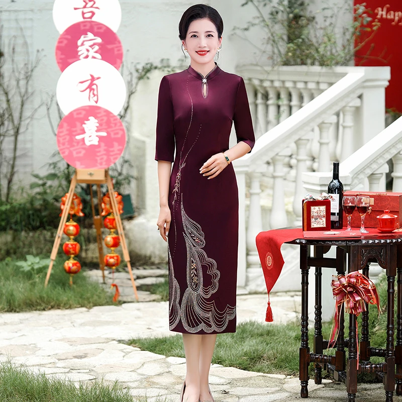 高端喜婆婆礼服高定旗袍2025新款醋酸旗袍秋季高档喜妈妈婚宴装