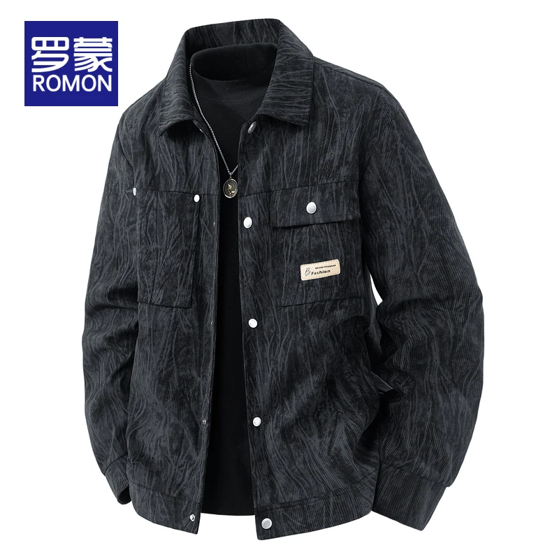 罗蒙男士秋冬夹克时尚休闲百搭男款外套翻领帅气潮流宽松上衣男装