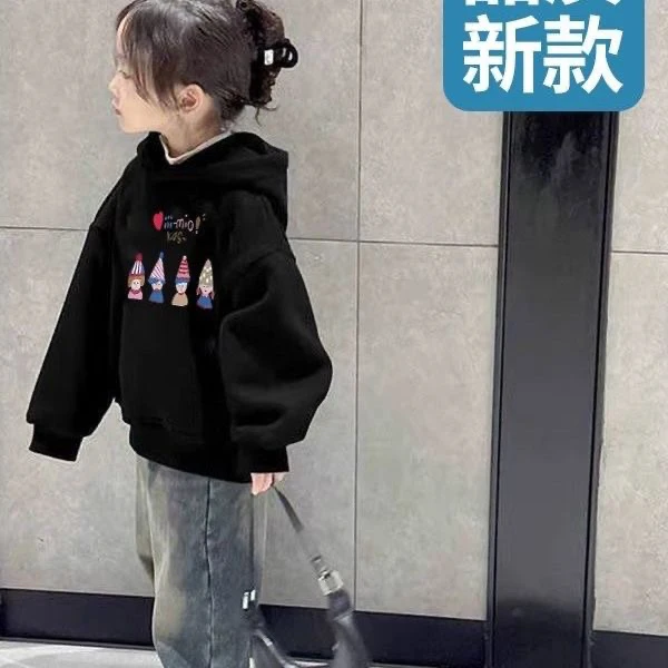 儿童卫衣宽松连帽加绒加厚中大童上衣新款秋冬季男女款保暖印花