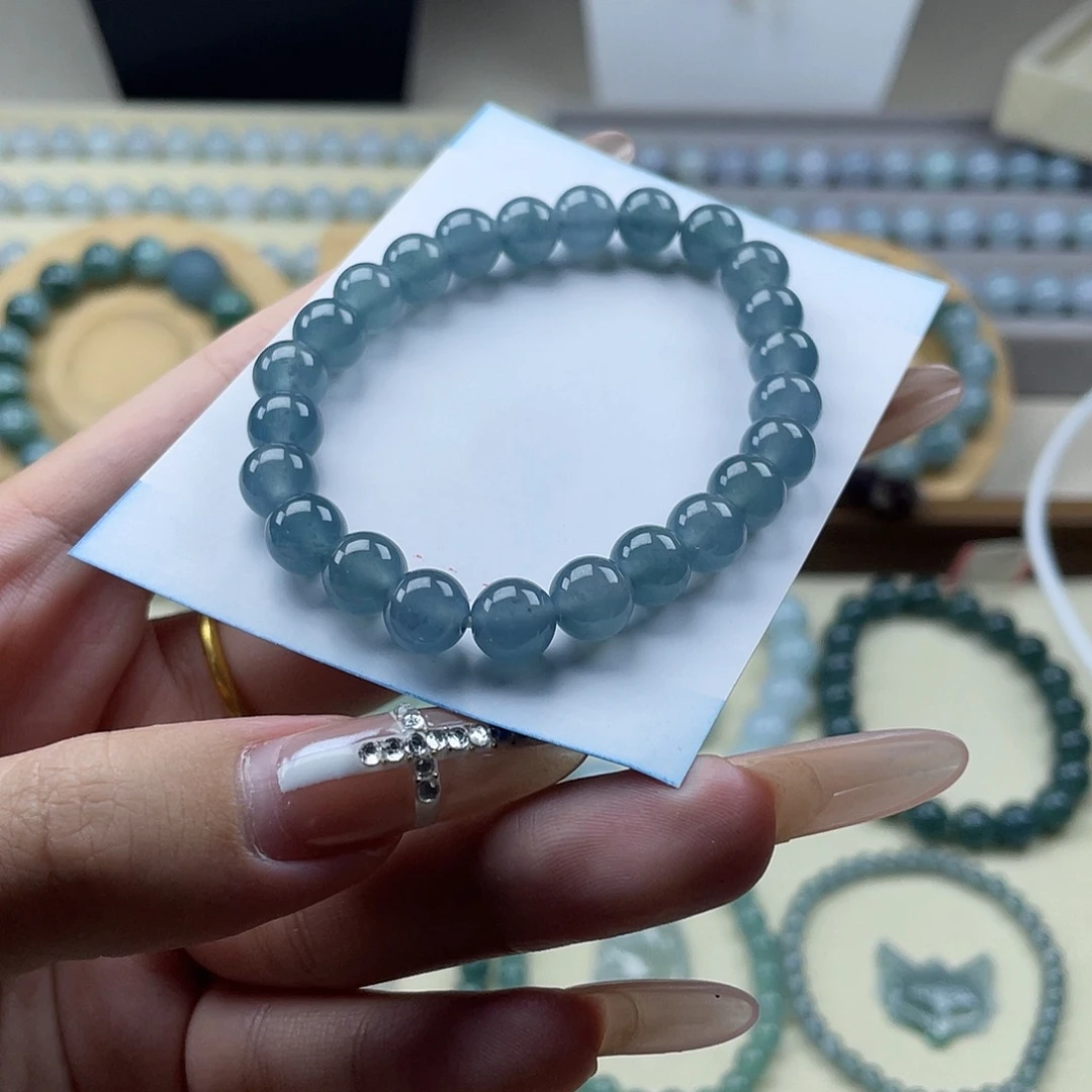 翡翠未镶嵌颈饰卡8蓝水手串