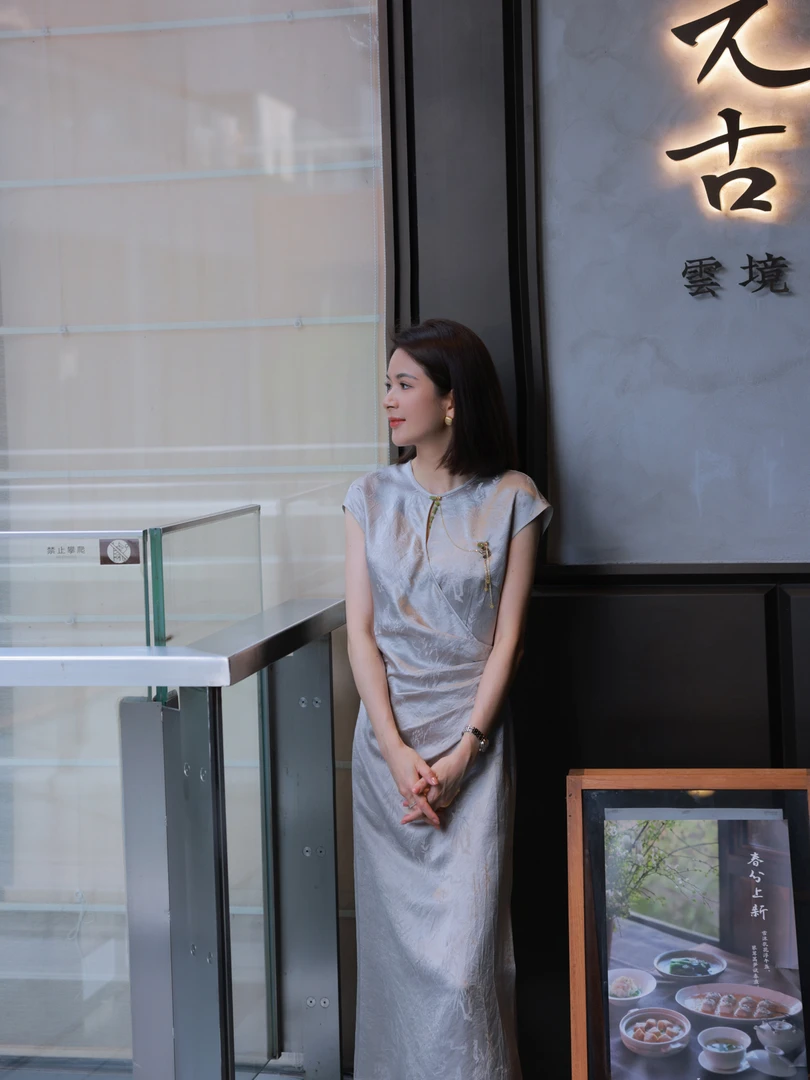 缎月云锦 醋酸提花25年夏款新中式气质收腰国风连衣裙#402