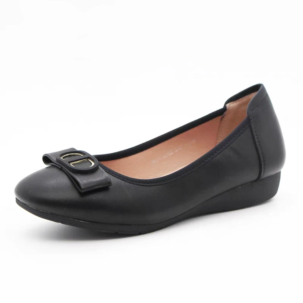 浅口单鞋女2025春秋新款甜美风蝴蝶结中跟坡跟小皮鞋1010