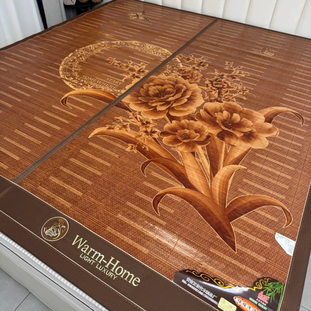 2025新款竹席凉席冰丝席碳化双面印花竹席草木纹席