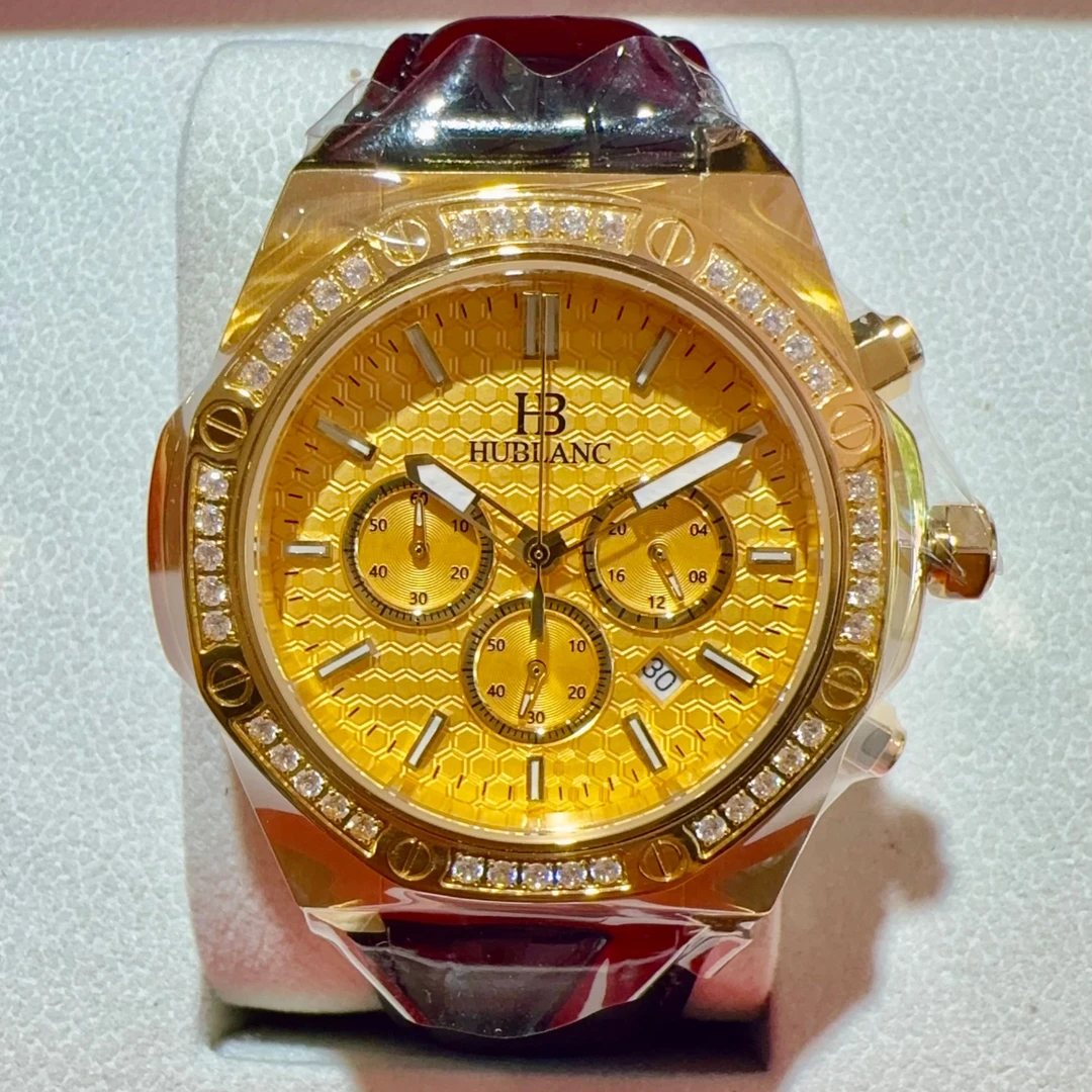 男士商务黄金腕表手表多功能石英金表防水日历时尚奢华生日礼物