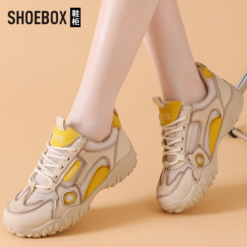 SHOEBOX鞋柜网面增高4CM春夏款复古百搭透气软底气质阿甘鞋运动鞋