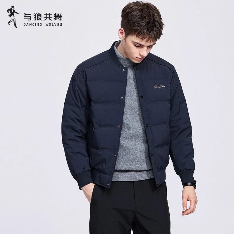 【鹅绒】与狼共舞棒球领羽绒服男士2025冬季新款科技通勤轻暖外套