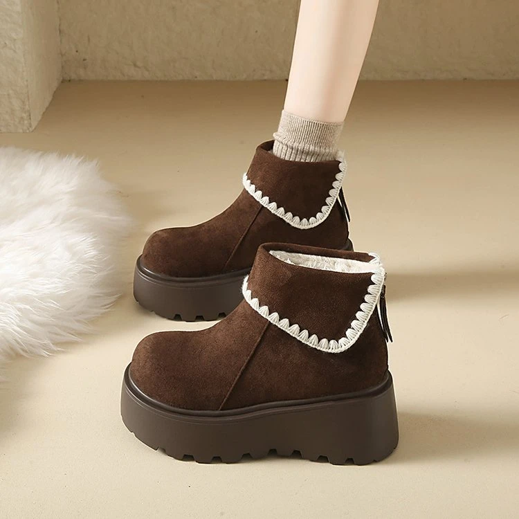 厚底防滑雪地靴女2025年冬季新款短筒靴百搭时尚加绒保暖增高棉鞋