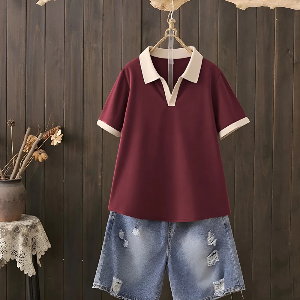 纯棉翻领拼接设计感POLO衫短袖T恤时尚百搭韩版洋气夏季新款外穿