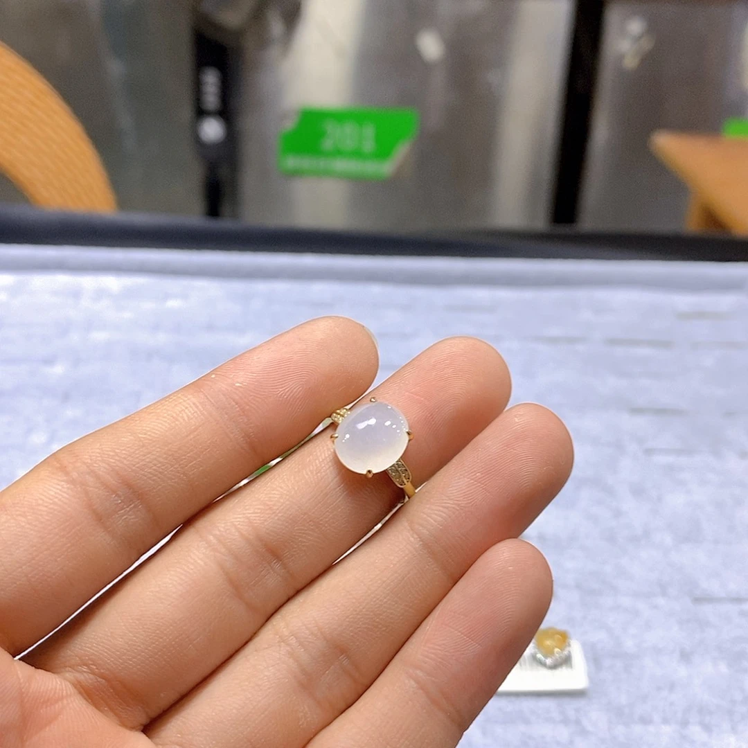 翡翠戒指银S925镶嵌16号