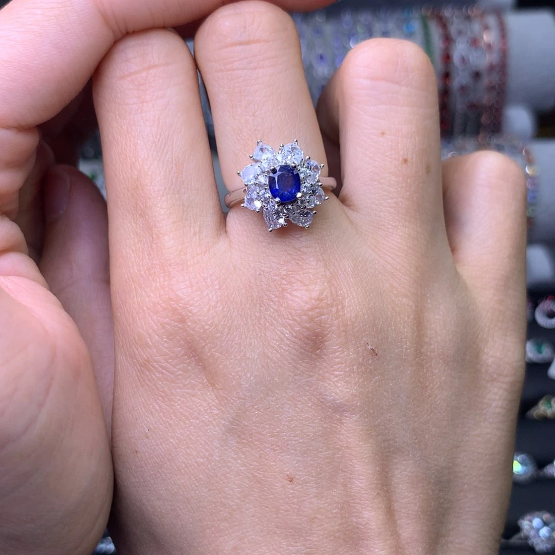 蓝宝石戒指银S925镶嵌戒指