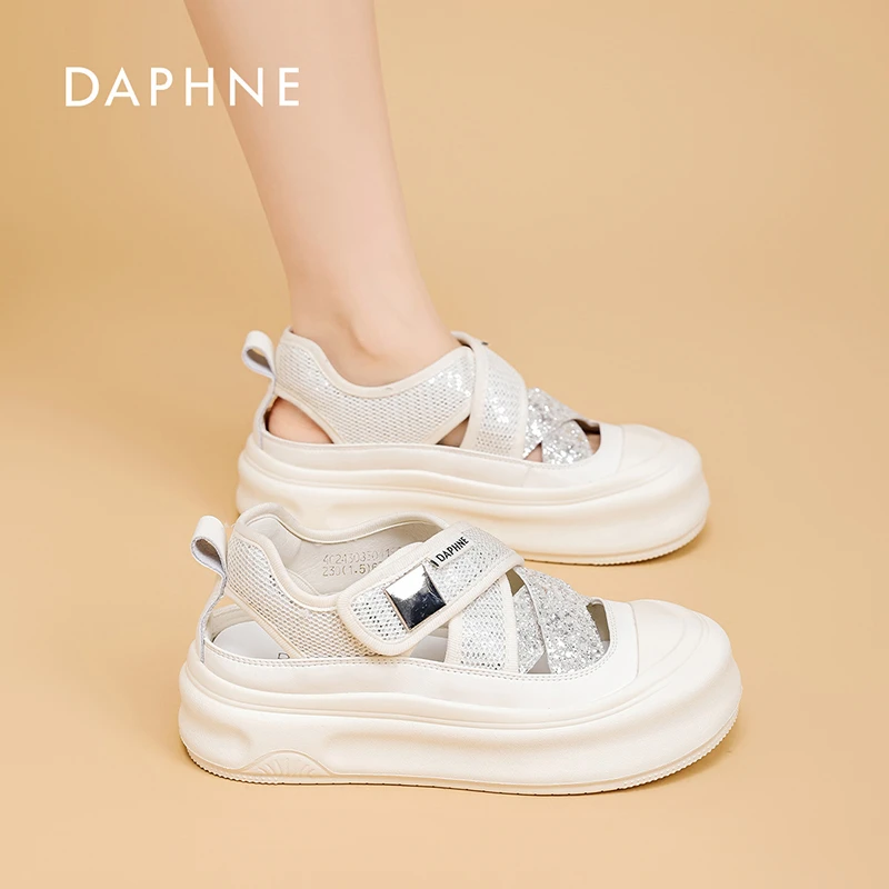 Daphne/达芙妮小白鞋女2025夏季新款魔术贴透气镂空时尚休闲凉鞋