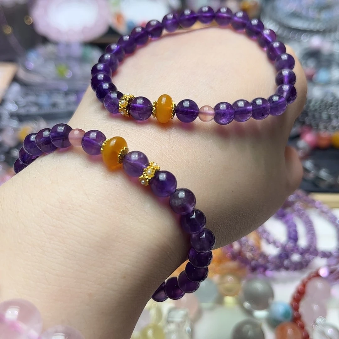 水晶手串合金紫水晶手链