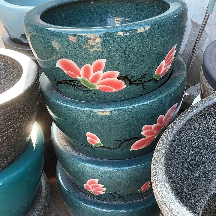 瓷片绿满釉红色玉兰花50✖️33