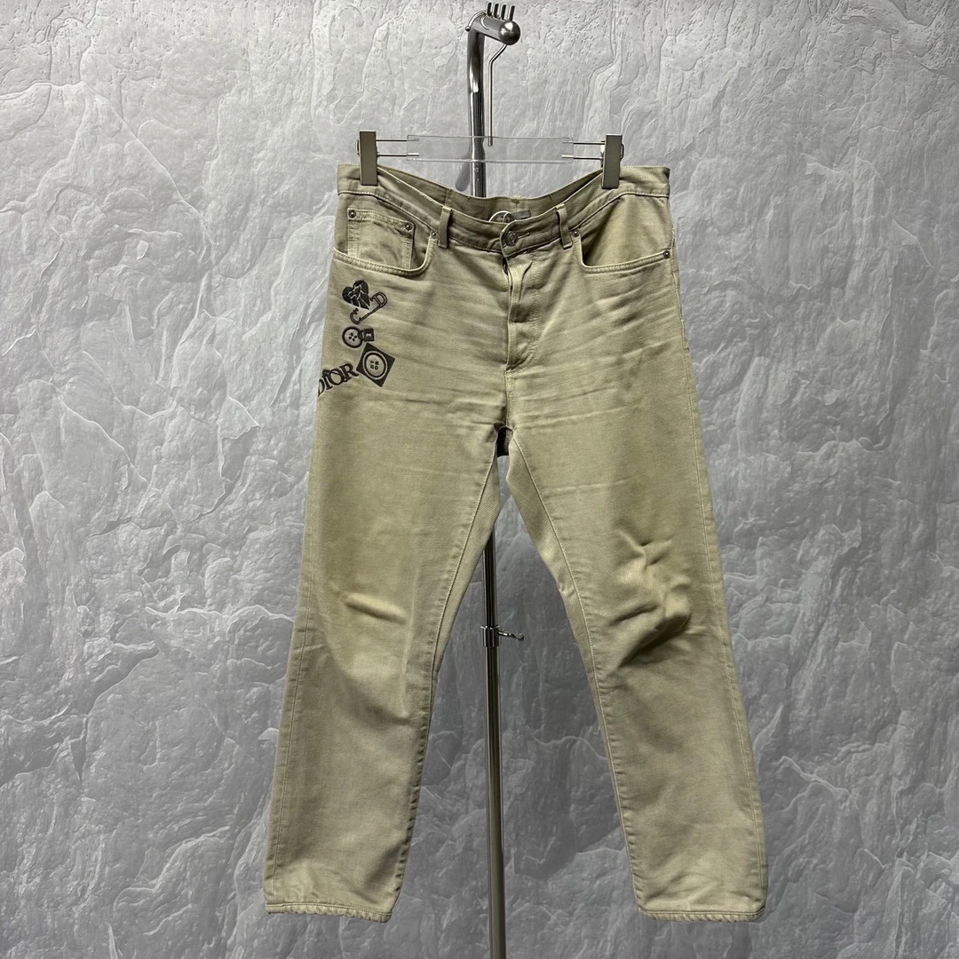 99新 DIOR/迪奥 刺绣logo皮牌牛仔长裤 32码 D18991