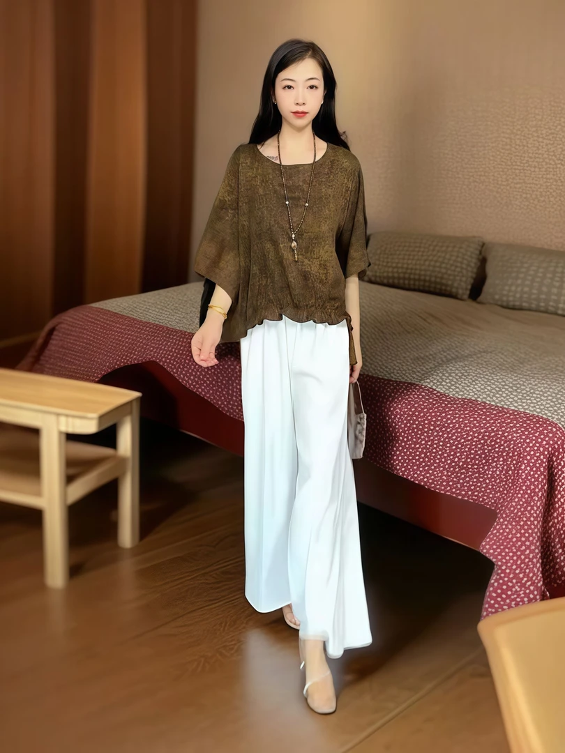 宽松飘逸百搭轻质优雅设计师轻奢上衣5048（黑黄色）