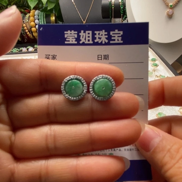 合金翡翠耳饰冰绿平安扣耳钉