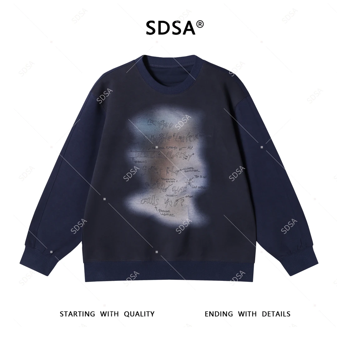 SDSA男士2025新款轻奢痞帅男装撞色刺绣字母圆领卫衣慵懒风百搭