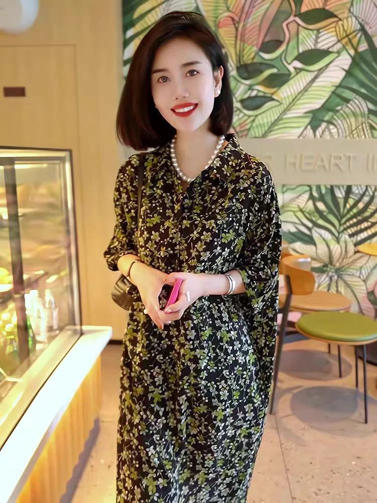 高端欧货夏季气质显瘦洋气中长裙减龄碎花连衣裙(B2-7)8866