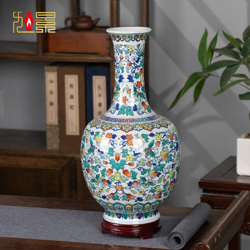 景德镇陶瓷花瓶中式青花斗彩客厅玄关博古架装饰乔迁送礼收藏摆件