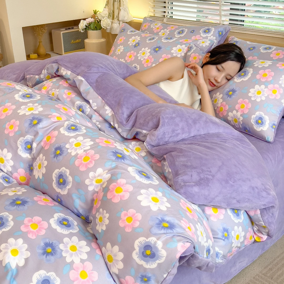 冬季牛奶绒被套单件被罩A面磨毛B面水晶绒加绒加厚被单学生宿舍用