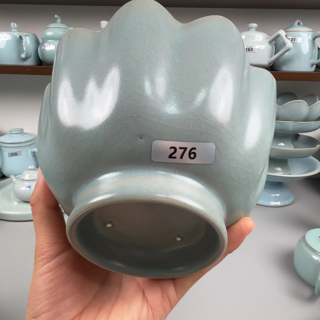 陶摆件汝瓷莲花碗支钉烧仿古釉大瑕不退不换276