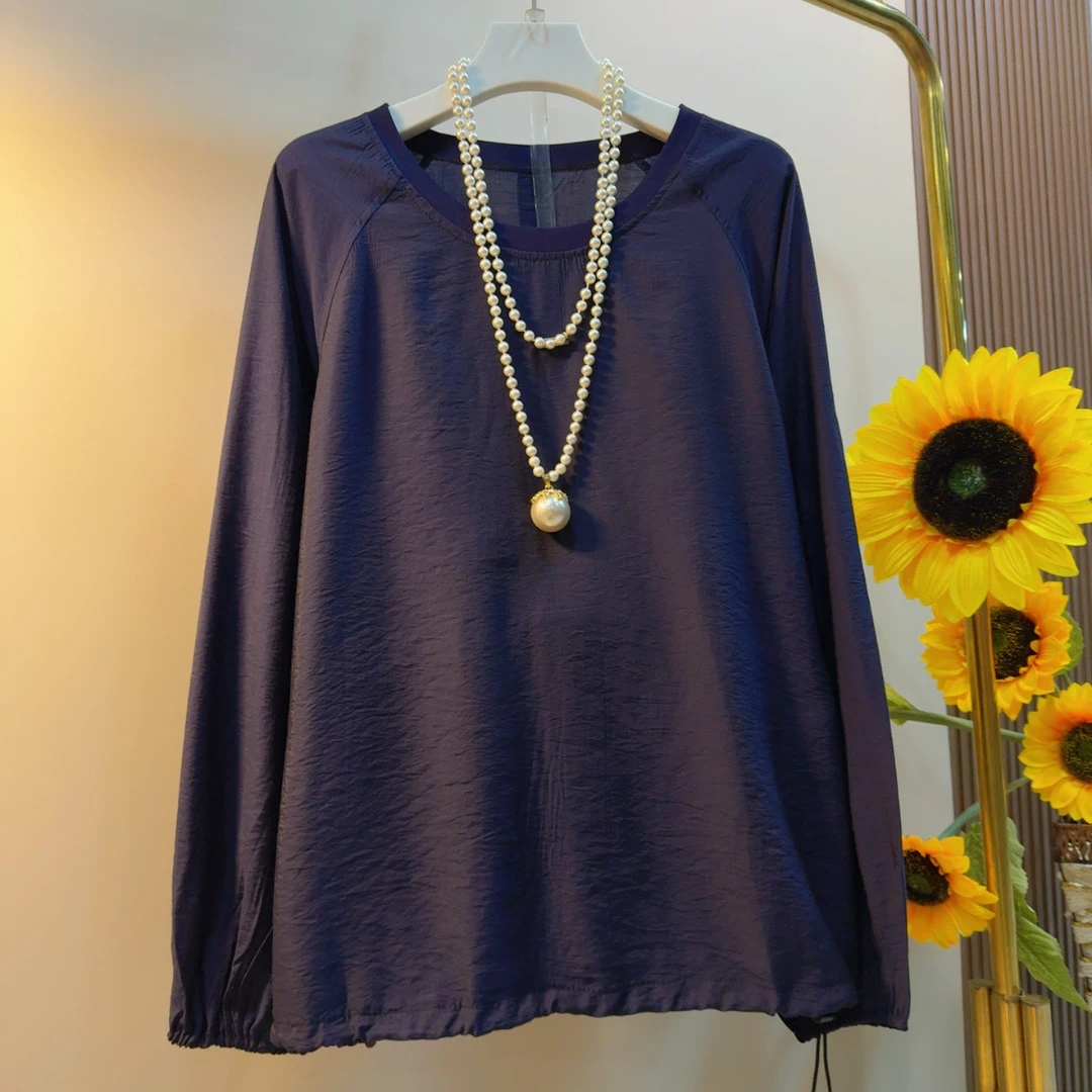 时尚秋季清爽圆领显瘦宽松型长袖T恤