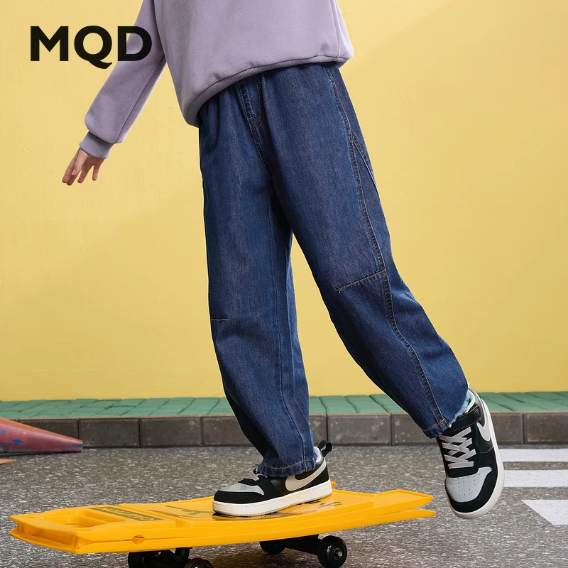MQD童装儿童25春新品学院风潮酷休闲百搭裤子宽松牛仔裤9651W1405