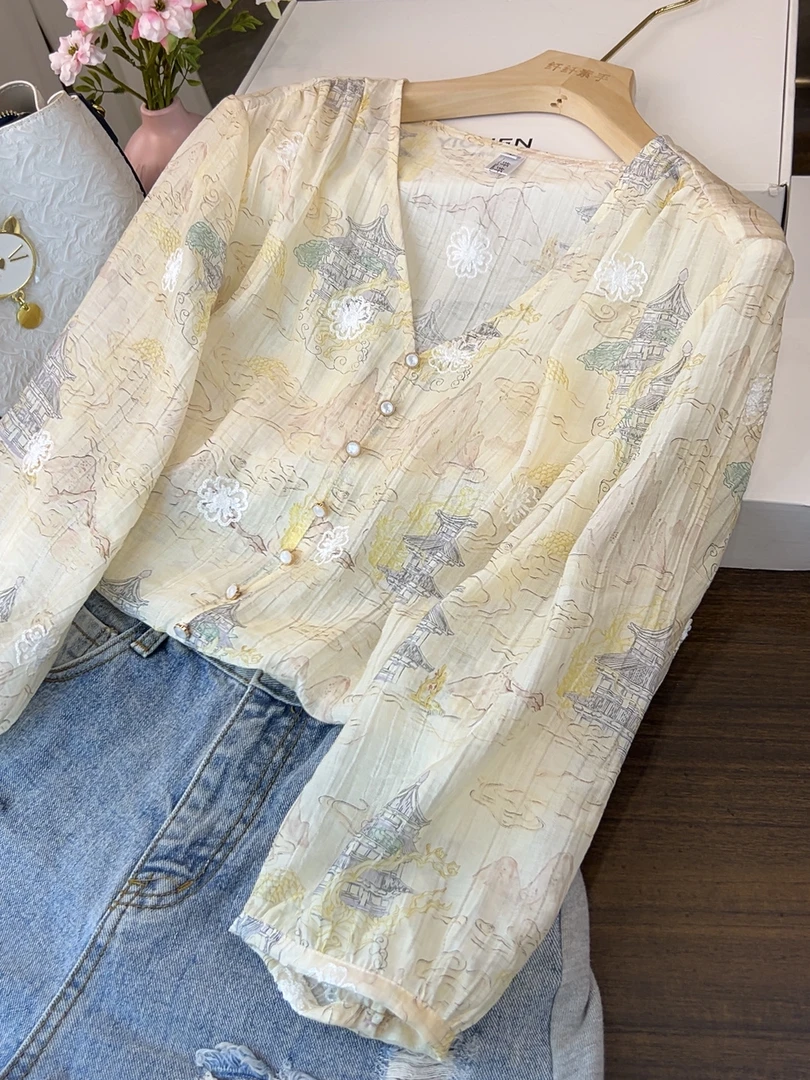 CS1261蕾丝碎花气质七分袖时尚百搭夏季女士衬衫