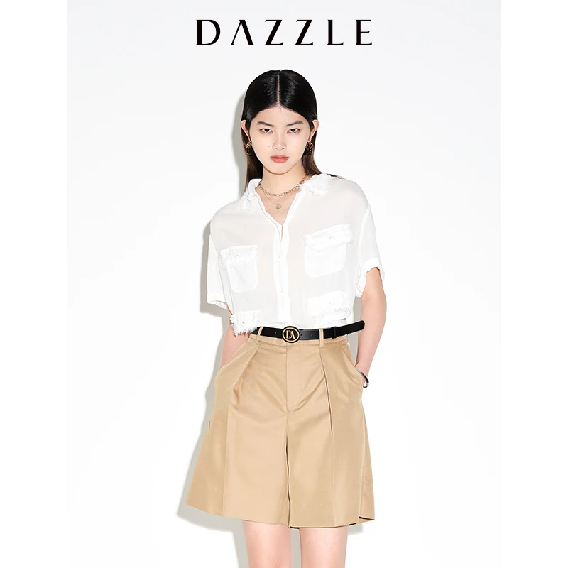 DAZZLE地素款简约毛边设计感短袖衬衫2E2C3011B