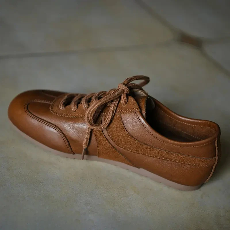 牛皮棕色德训鞋女时尚休闲鞋 2025新款秋季平跟单鞋女鞋子