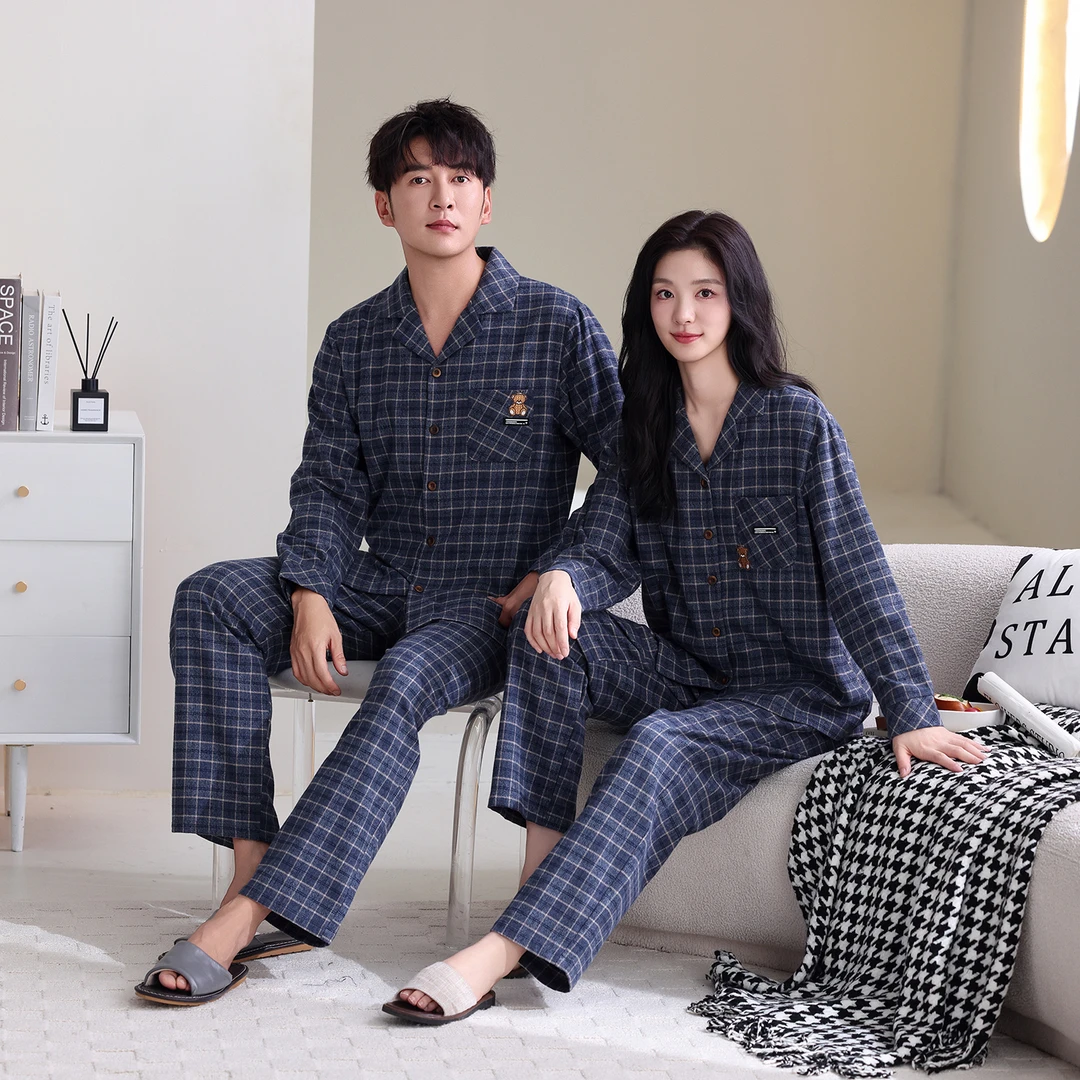 朵岑睡衣长袖长裤纯棉成人家居服套装情侣套装休闲春秋季全棉