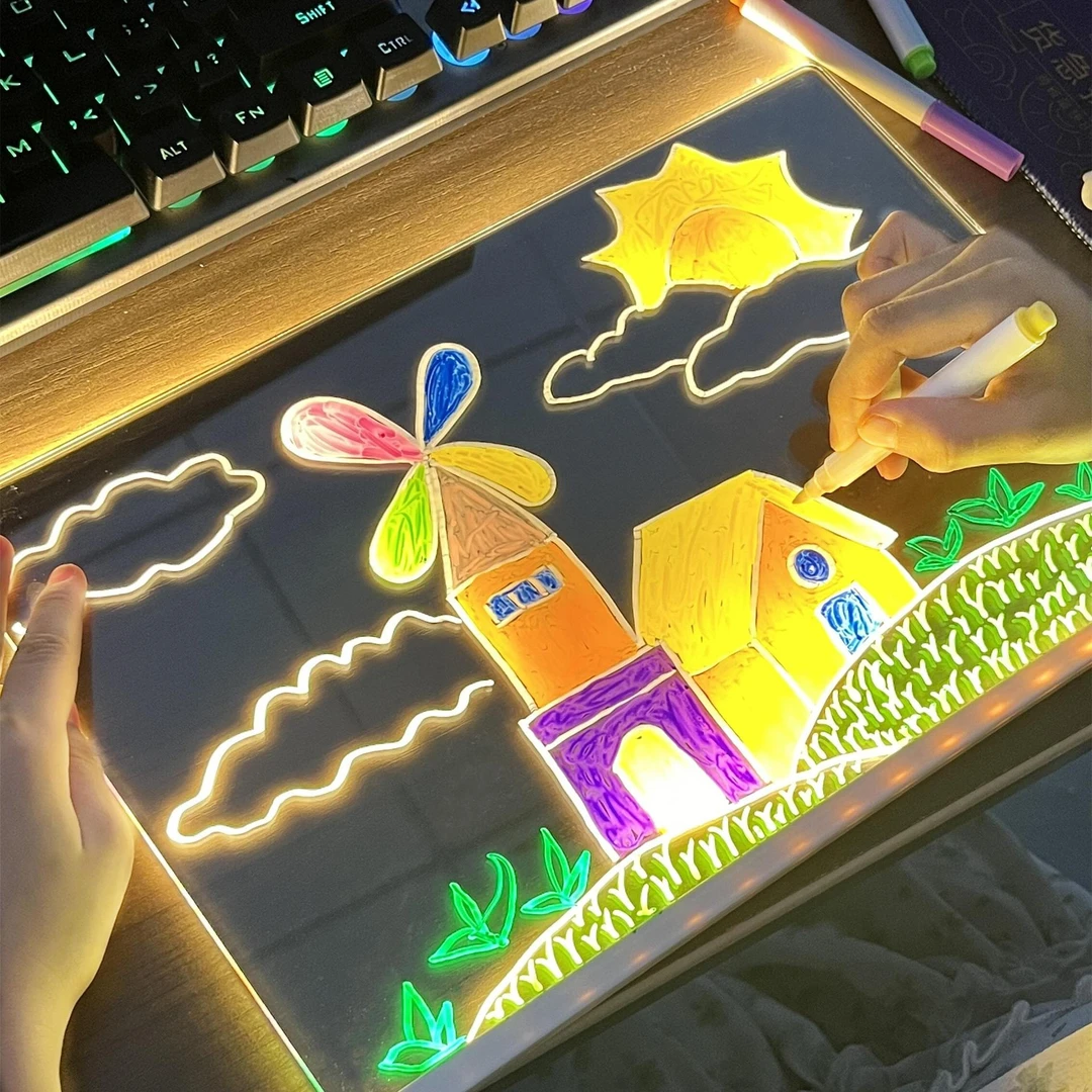 跨境创意diy小夜灯画板荧光板可擦写支架式儿童手绘儿童发光画板