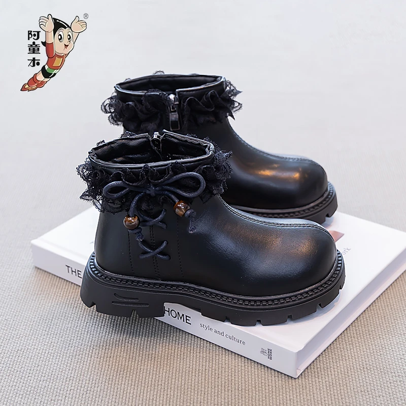 阿童木女童鞋儿童马丁短靴子2025秋冬季新款女孩洋气黑色软底皮靴