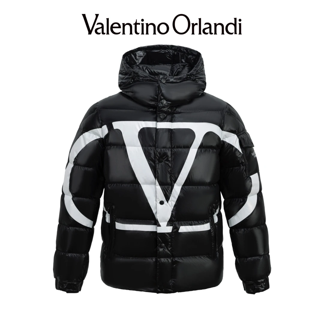 Valentino orlandi男士冬季A版潮流撞色印花大标可脱卸帽羽绒服